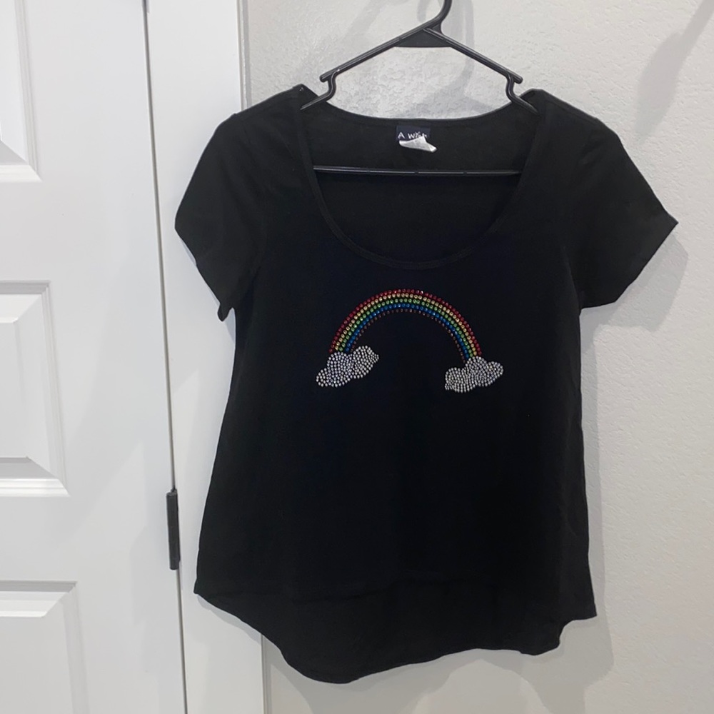 EUC Rhinestone Rainbow Girls High Low Graphic Tee Top Shirt Size 14 Tween Teen